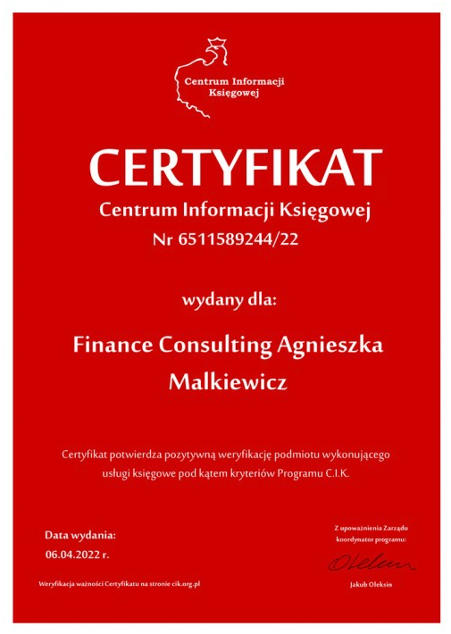 Certyfikat księgowy 1